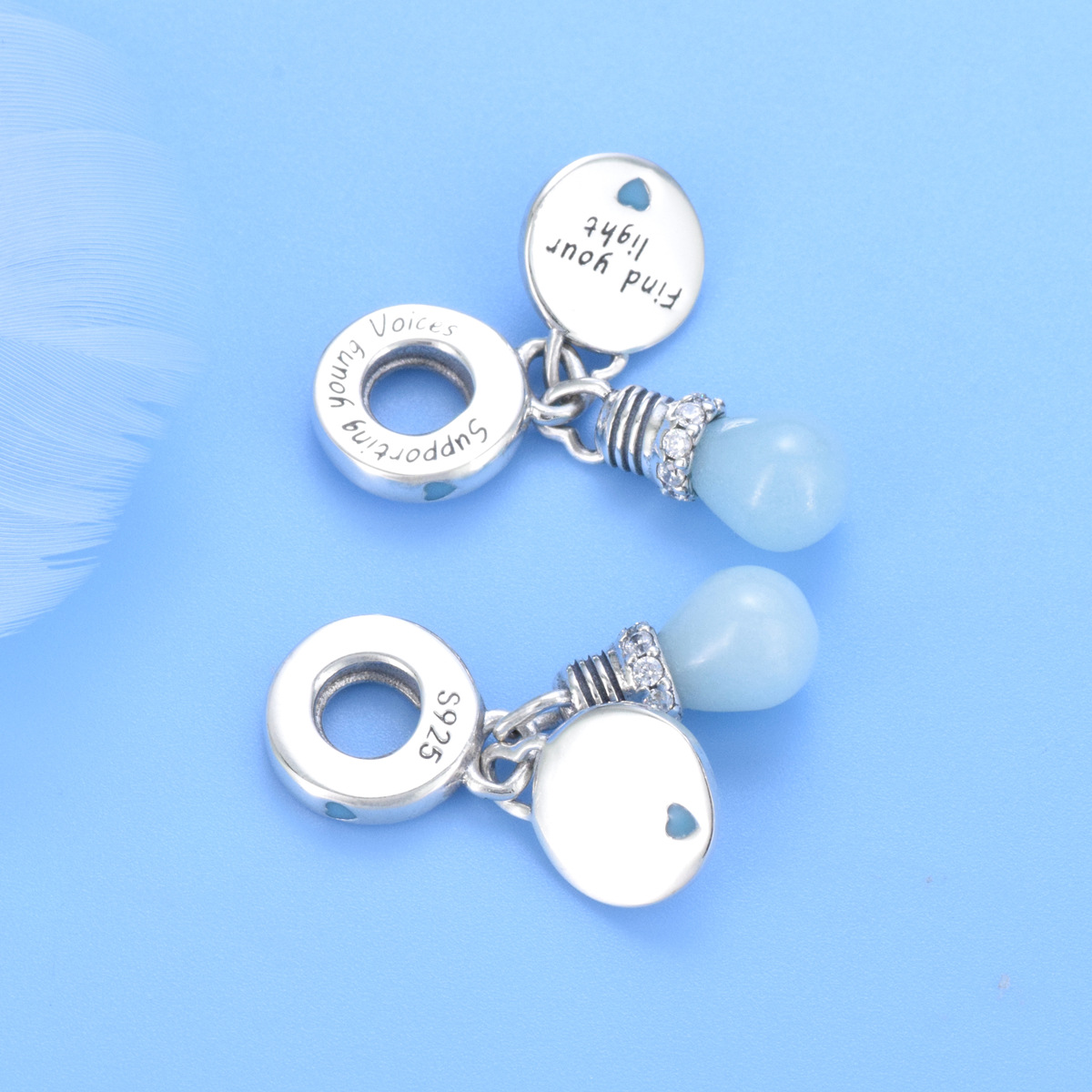 S925 Sterling Silver Beaded DIY Pendant Luminous Bulb - Image 3