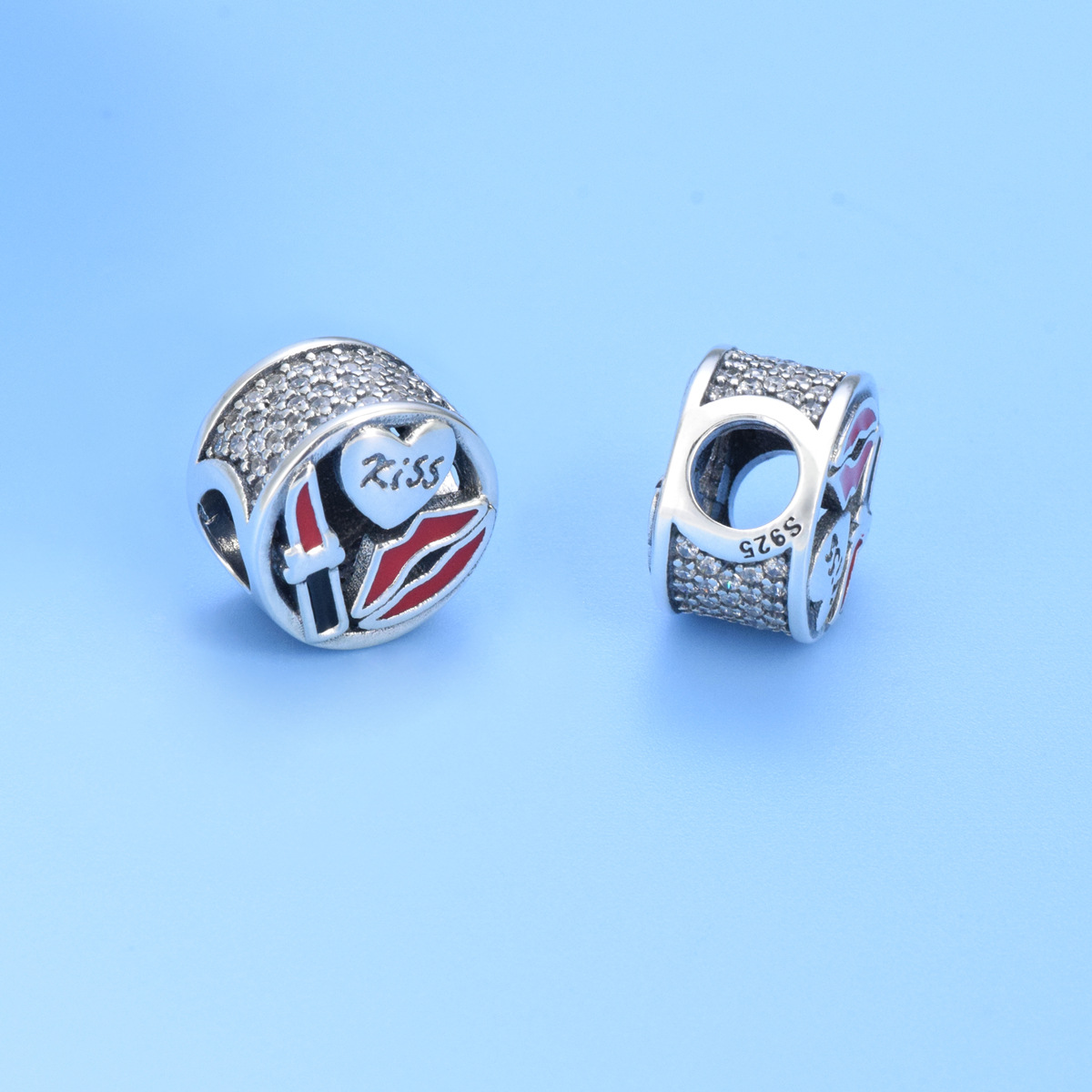 S925 Sterling Silver Beaded DIY Pendant KISS - Image 3