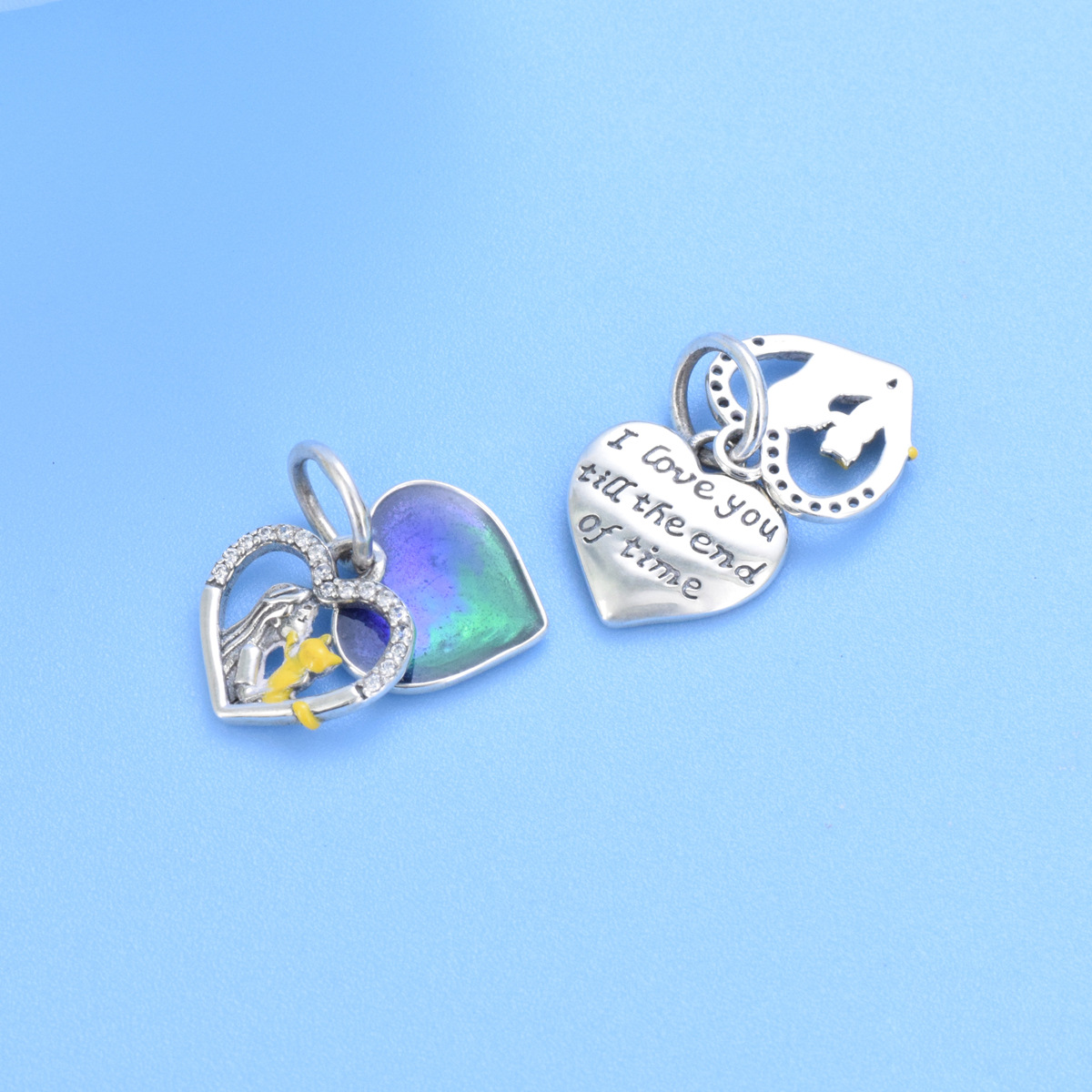 S925 sterling silver beaded DIY pendant heart shaped - Image 3