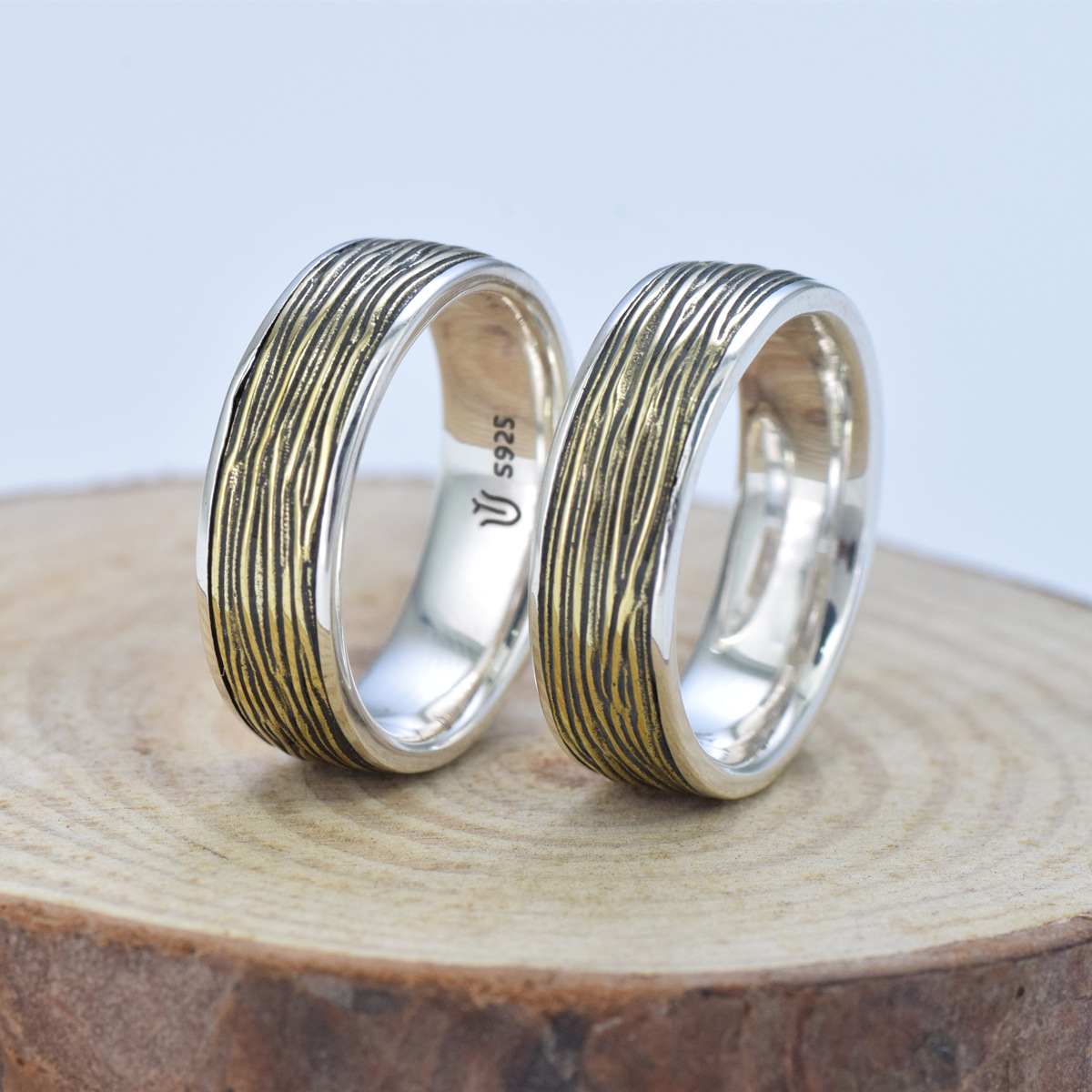 S925 sterling silver couple ring gilt texture gold craft unisex - Image 3