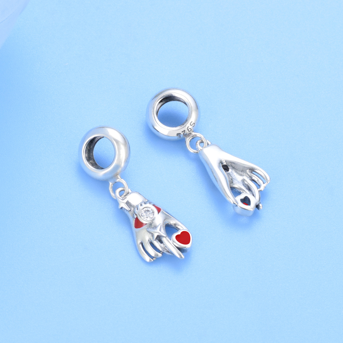 S925 Sterling Silver Beaded DIY Pendant Red Heart - Image 3