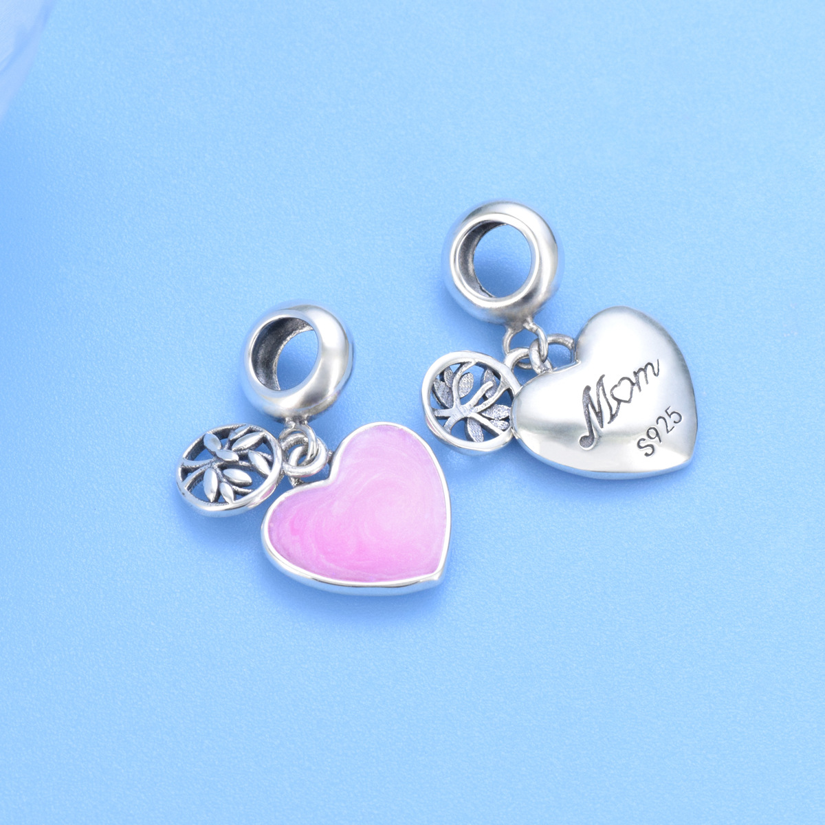 S925 sterling silver beaded DIY pendant heart shaped - Image 3