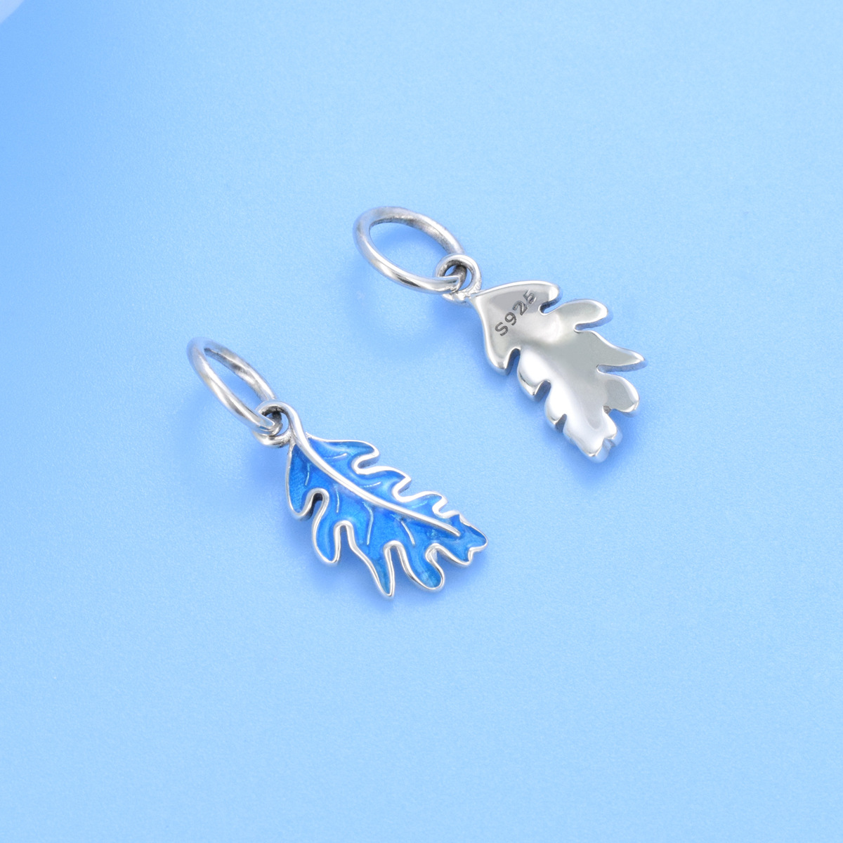 S925 Sterling Silver Beaded DIY Pendant Blue Feathers - Image 3