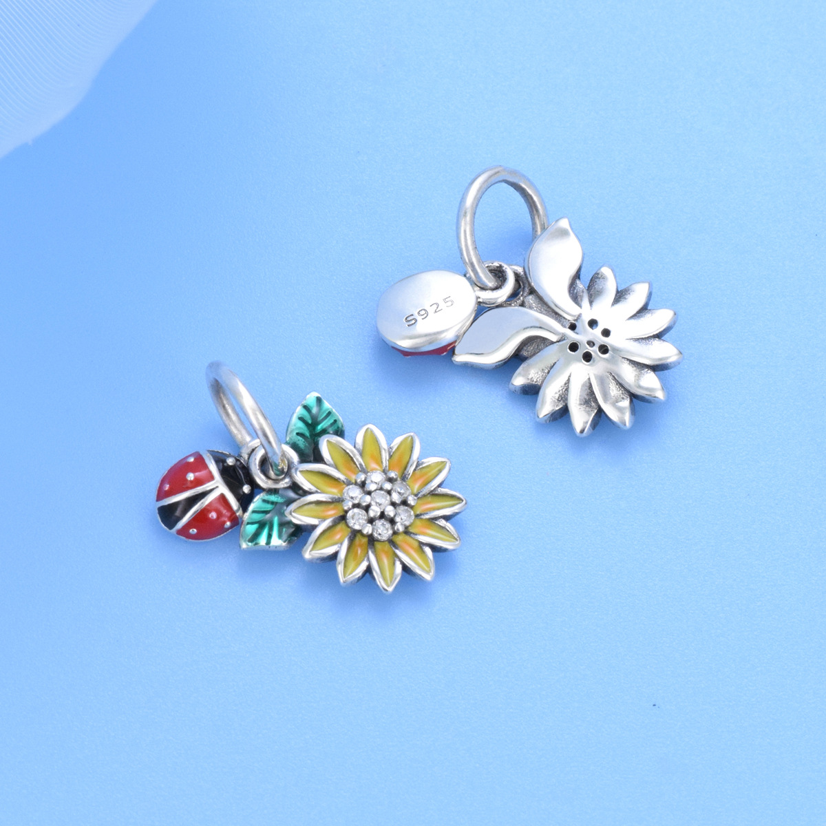 S925 sterling silver beaded DIY pendant seven star ladybug - Image 3