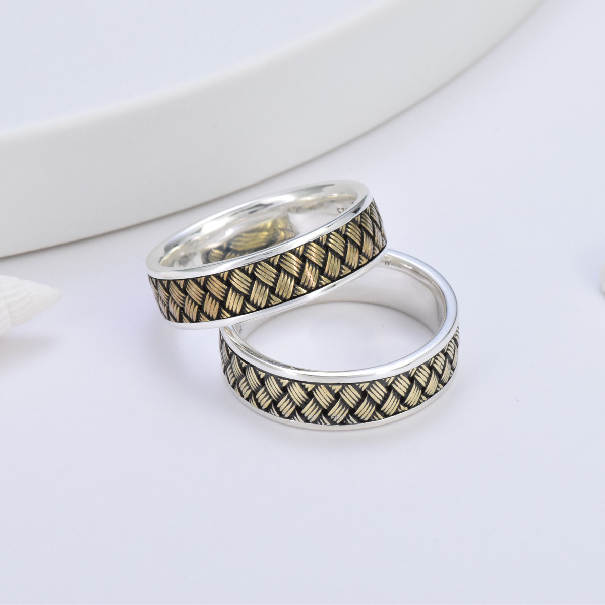 S925 sterling silver couple ring two-color braided gold craft unisex model - Image 3