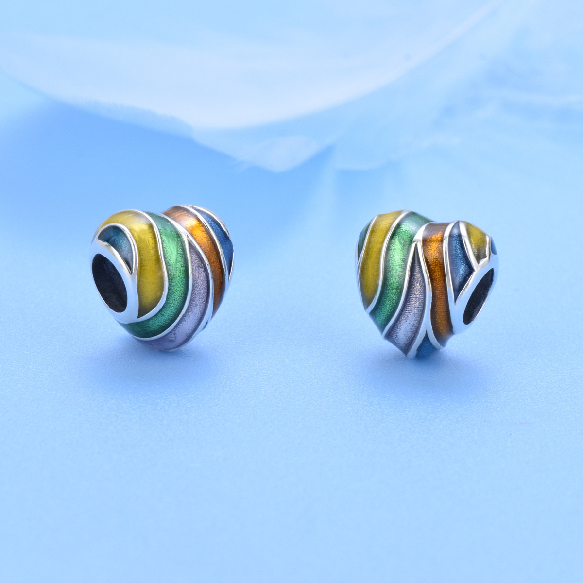 S925 sterling silver beaded DIY pendant color heart - Image 3