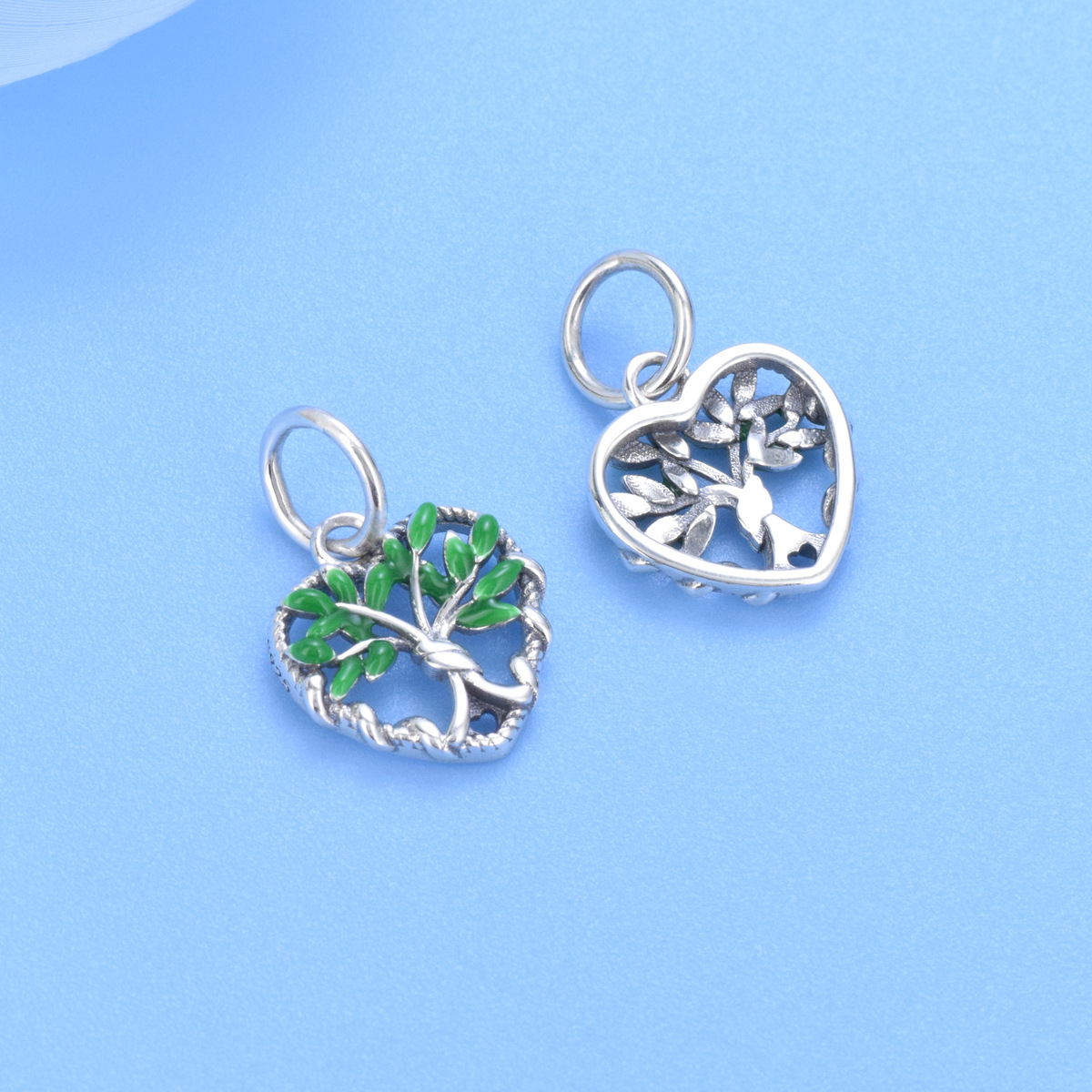 S925 Sterling Silver Beaded DIY Pendant Heart Shaped Tree of Life - Image 3