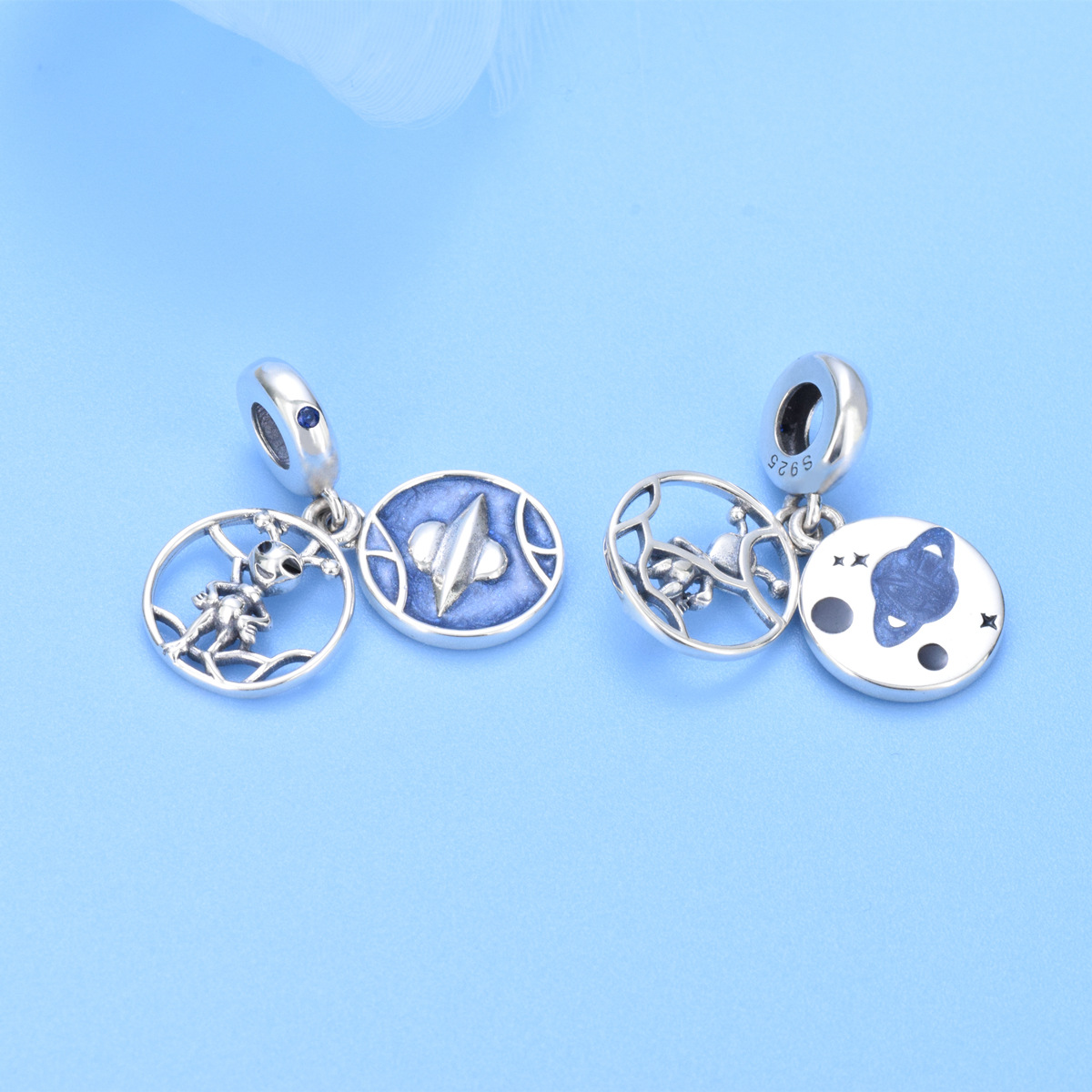 S925 Sterling Silver Beaded DIY Pendant Alien - Image 3