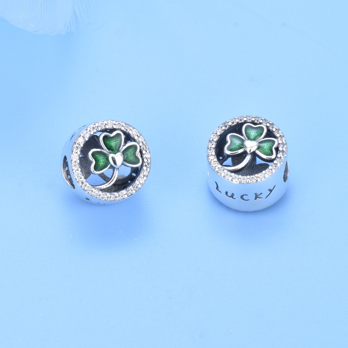 S925 sterling silver beaded DIY pendant clover - Image 3