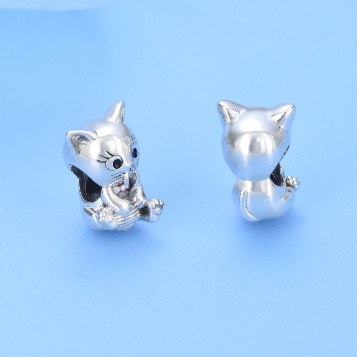 S925 sterling silver beaded DIY pendant cat - Image 3