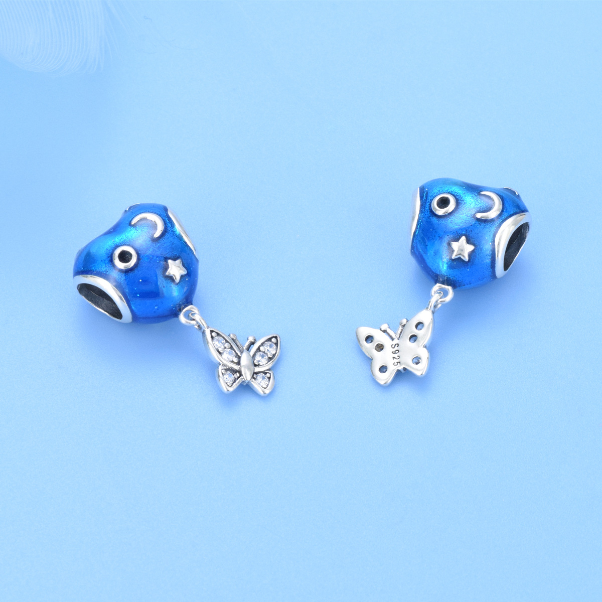 S925 sterling silver beaded DIY pendant blue starry sky butterfly - Image 3