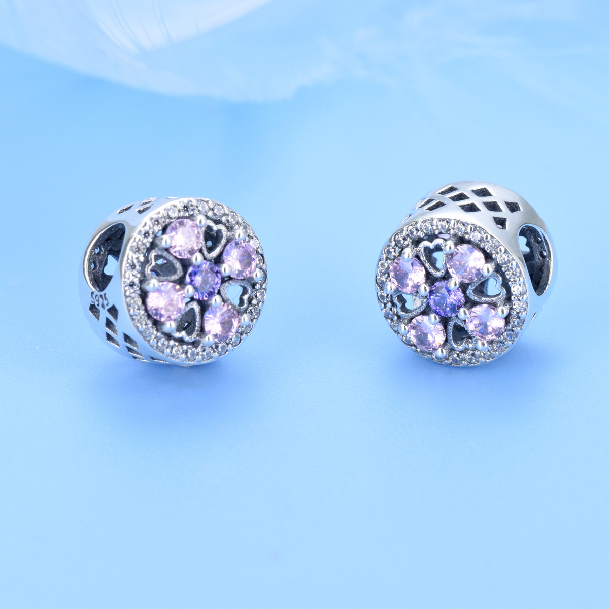 S925 sterling silver beaded DIY pendant love flowers - Image 3