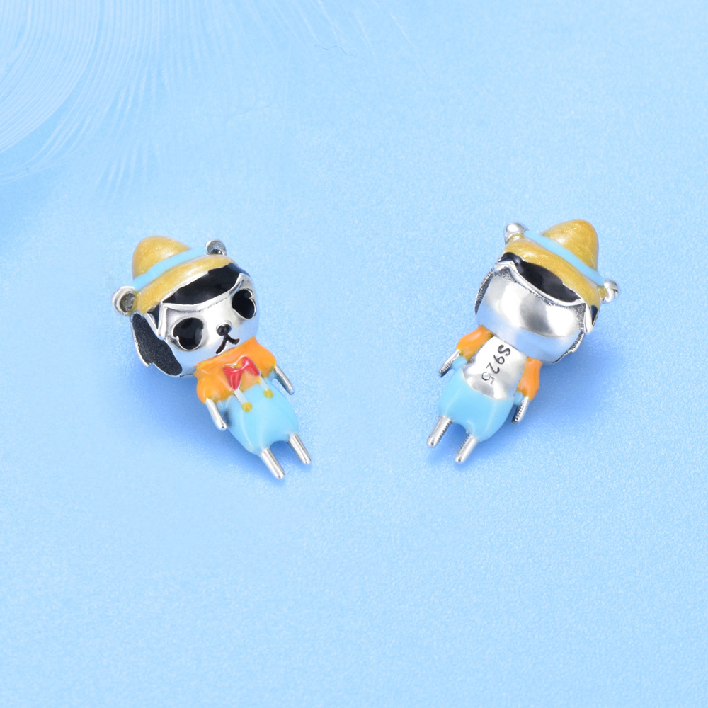 S925 Sterling Silver Beaded DIY Pendant Cartoon Girl - Image 3