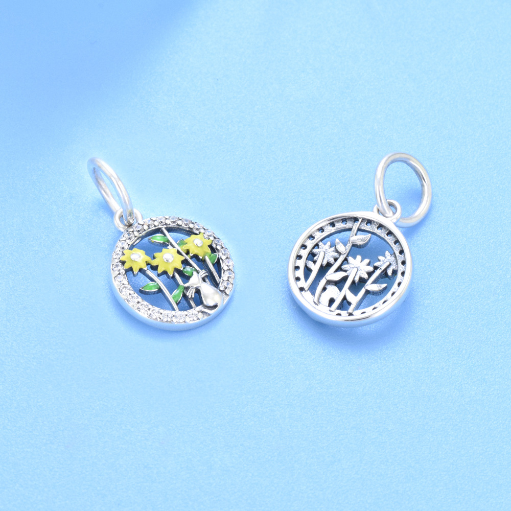 S925 sterling silver beaded DIY pendant sunflower - Image 3