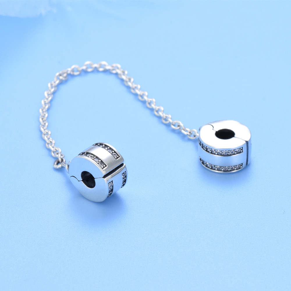 S925 sterling silver beaded DIY pendant safety chain - Image 3