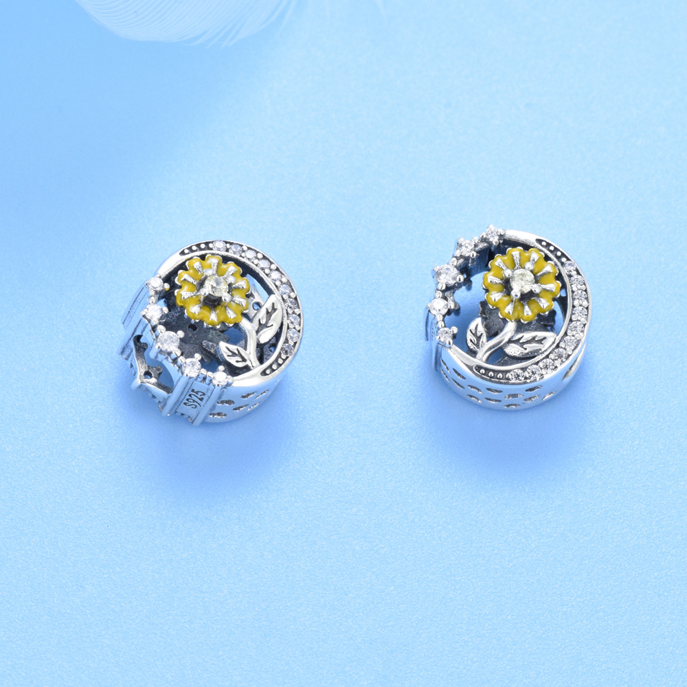 S925 sterling silver beaded DIY pendant sunflower - Image 3