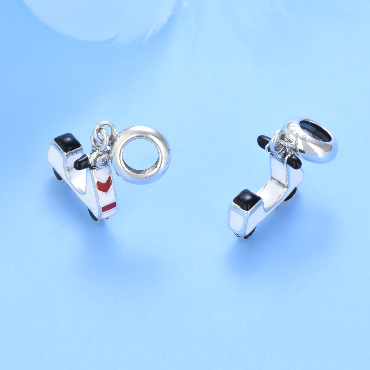 S925 pure silver bead DIY suspended motorcycle - Image 3