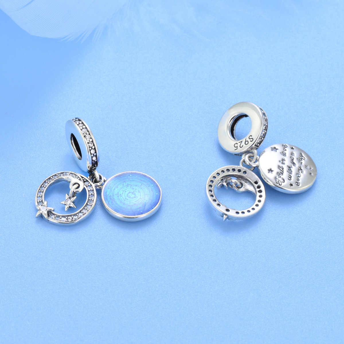 S925 sterling silver bead DIY pendant with dazzling starry sky - Image 3