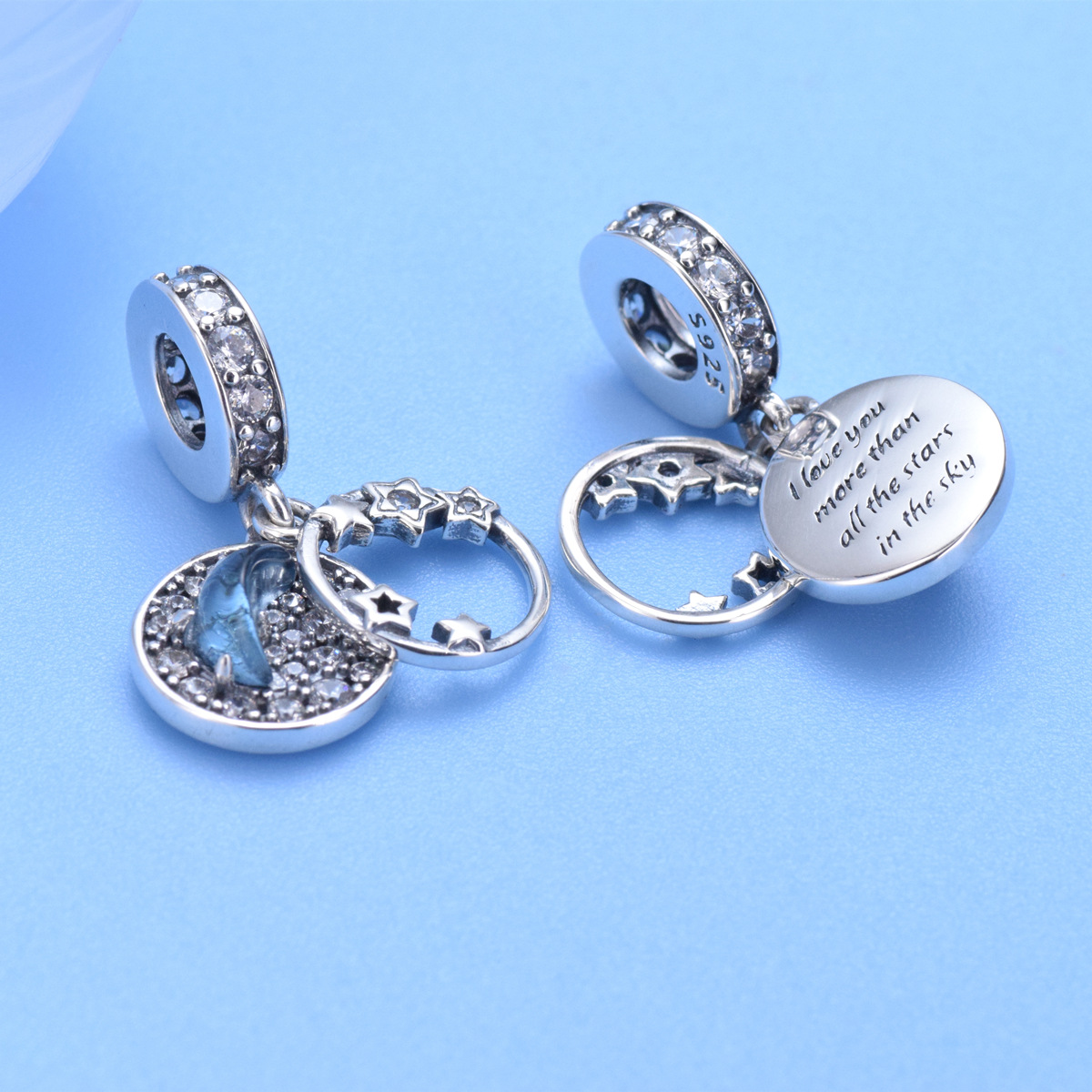 S925 sterling silver bead DIY pendant blue starry sky - Image 3