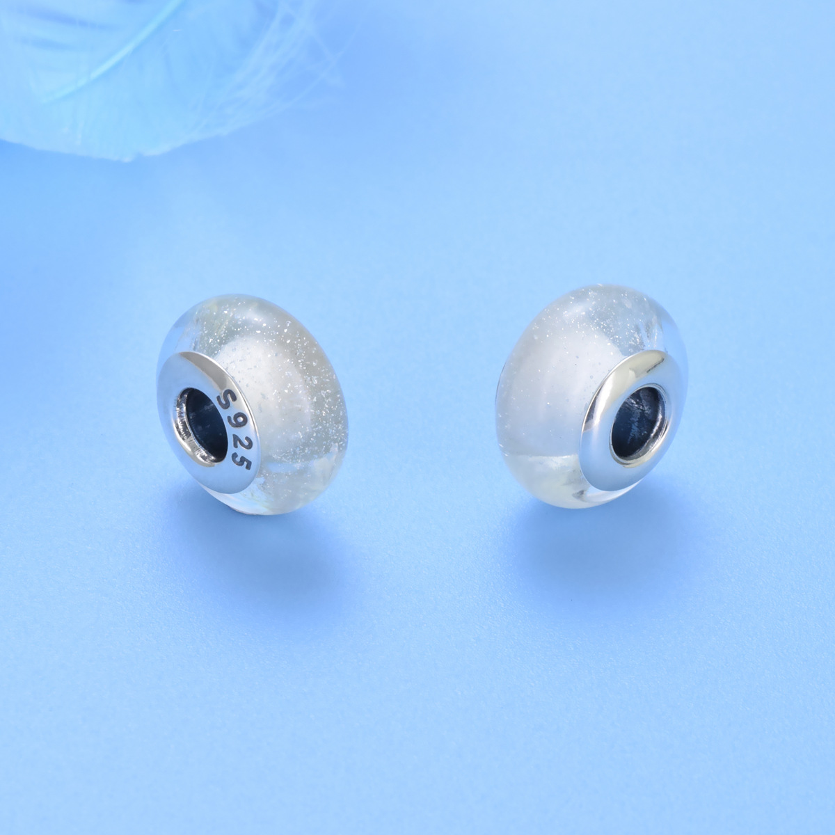 S925 sterling silver bead DIY pendant snowflake glass beads - Image 3