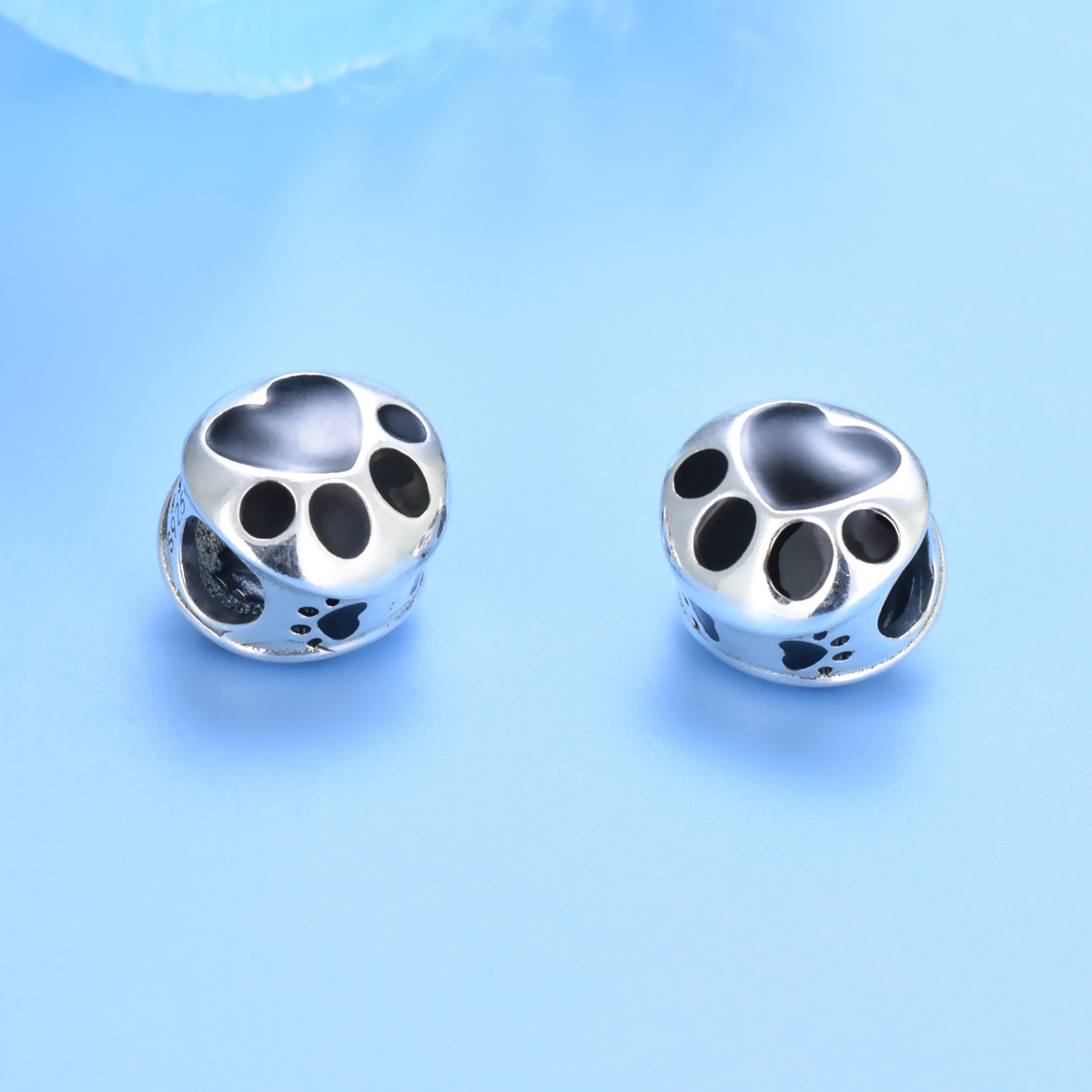 S925 sterling silver bead DIY pendant with paw print - Image 3