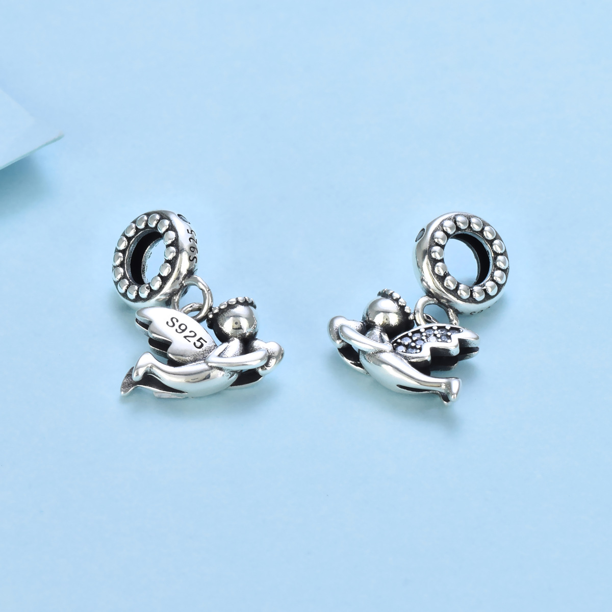 S925 sterling silver bead DIY pendant Angel Wings - Image 3
