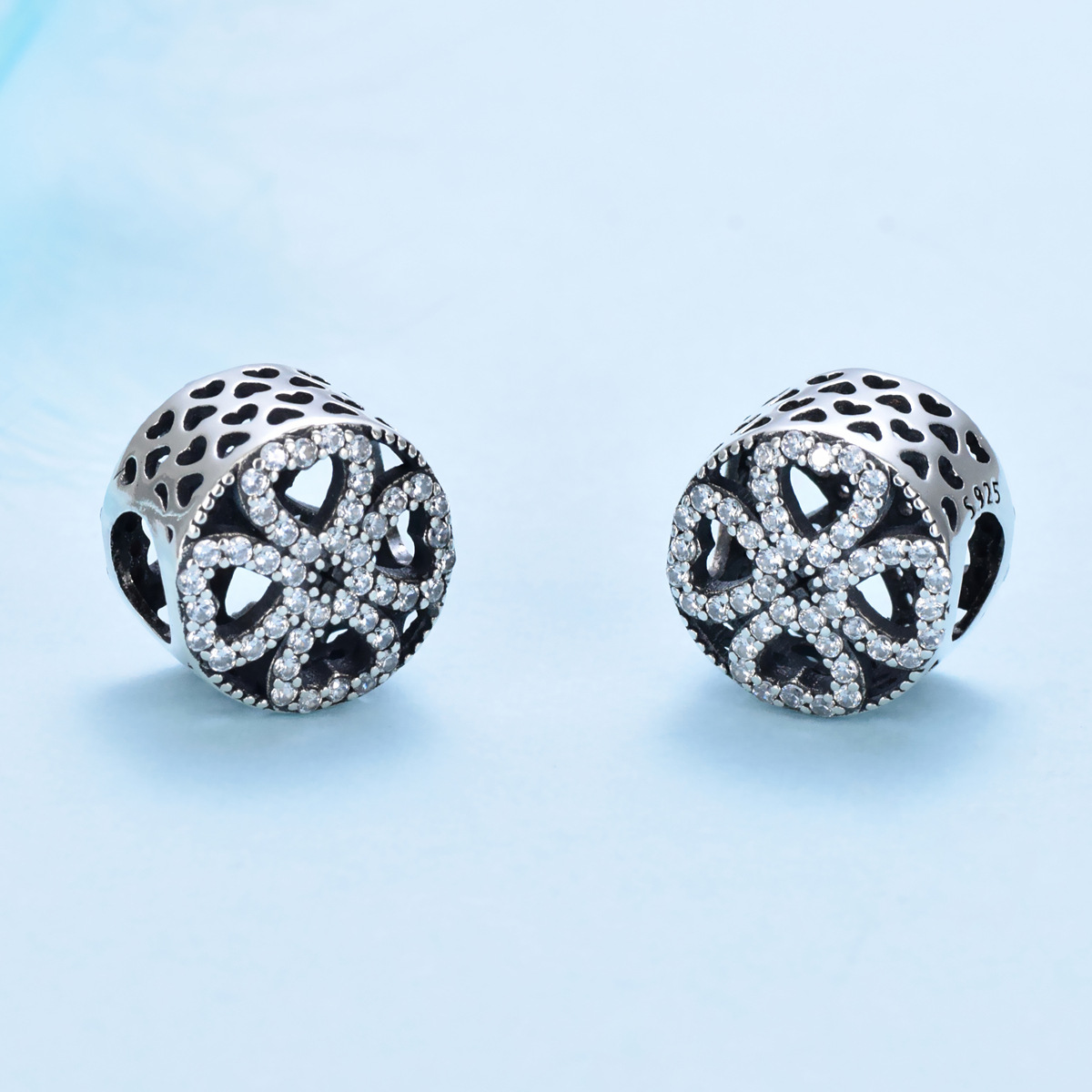 S925 Pure Silver Bead DIY Pendant Love Four Leaf Flower - Image 3