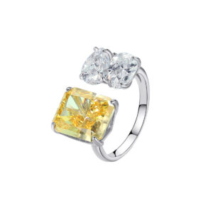 925 sterling silver yellow square zircon inlaid open adjustable ring