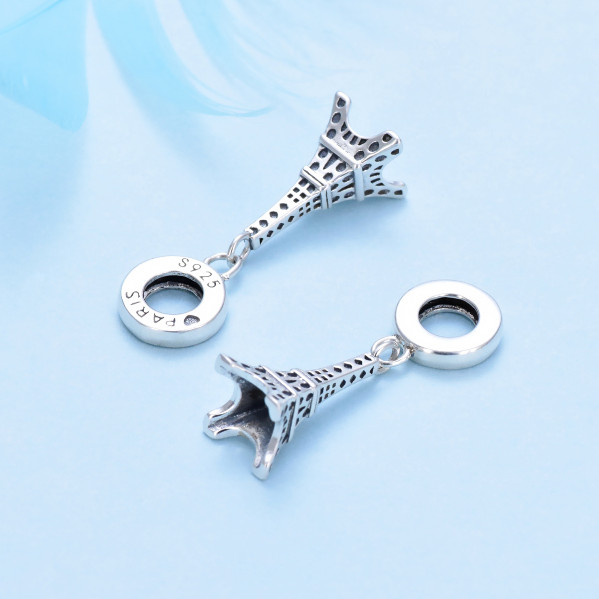 S925 sterling silver bead DIY pendant iron tower - Image 3