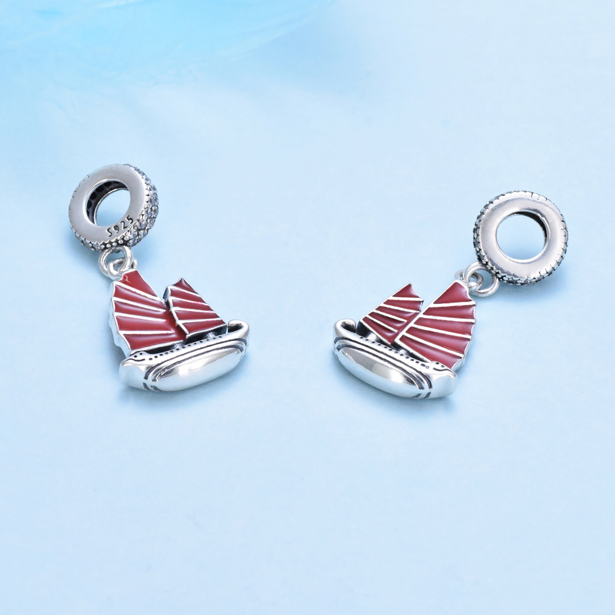 S925 sterling silver bead DIY pendant sailboat - Image 3