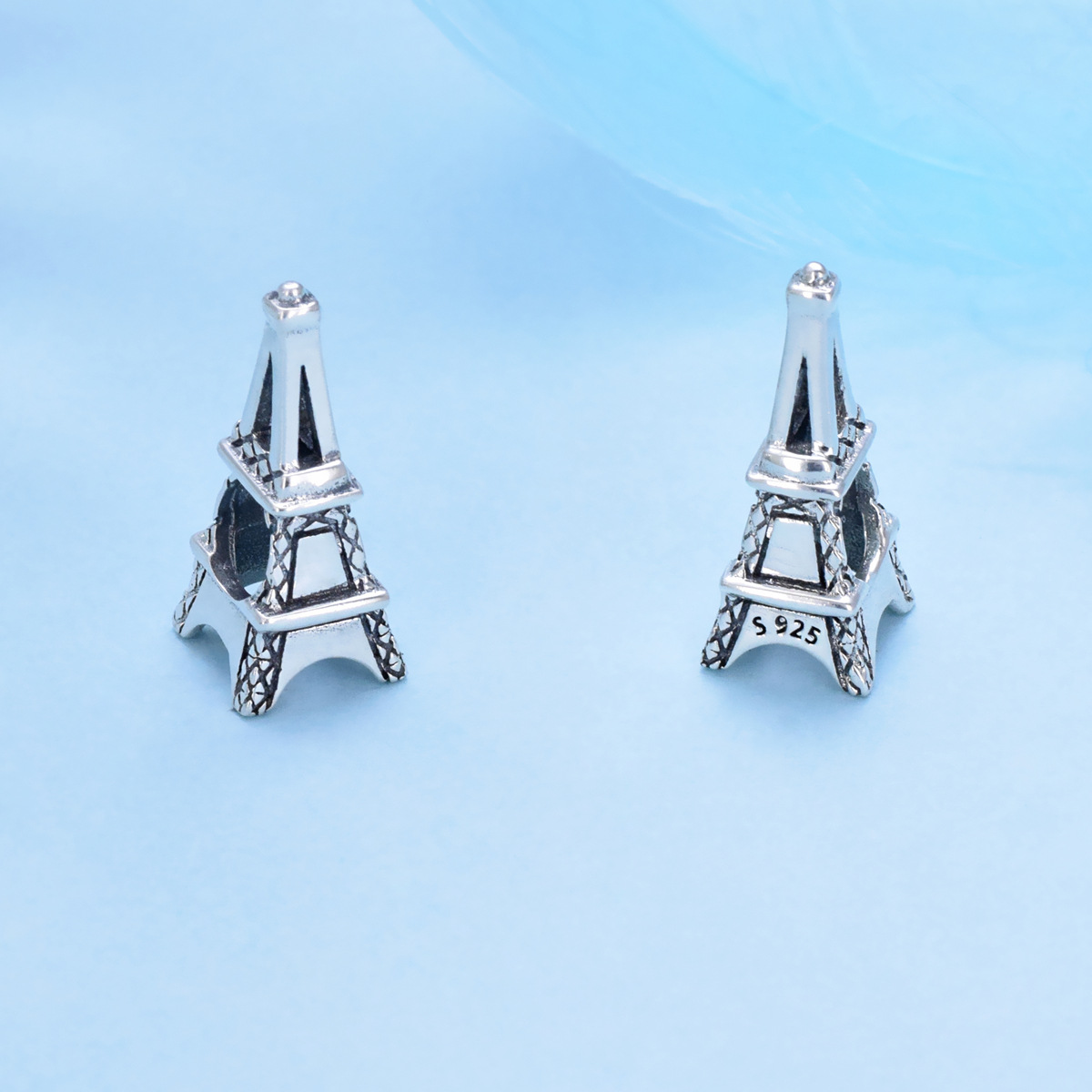 S925 sterling silver bead DIY pendant iron tower - Image 3