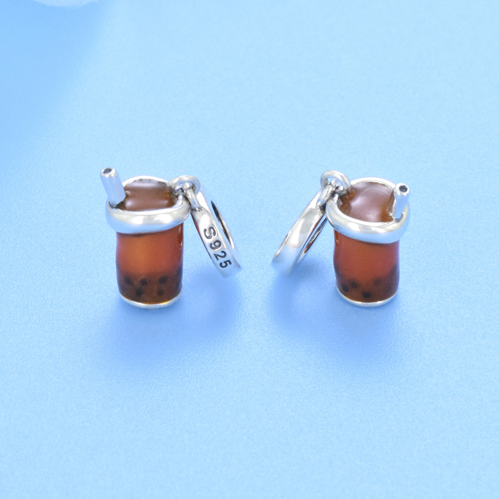 S925 sterling silver bead DIY pendant milk tea - Image 3