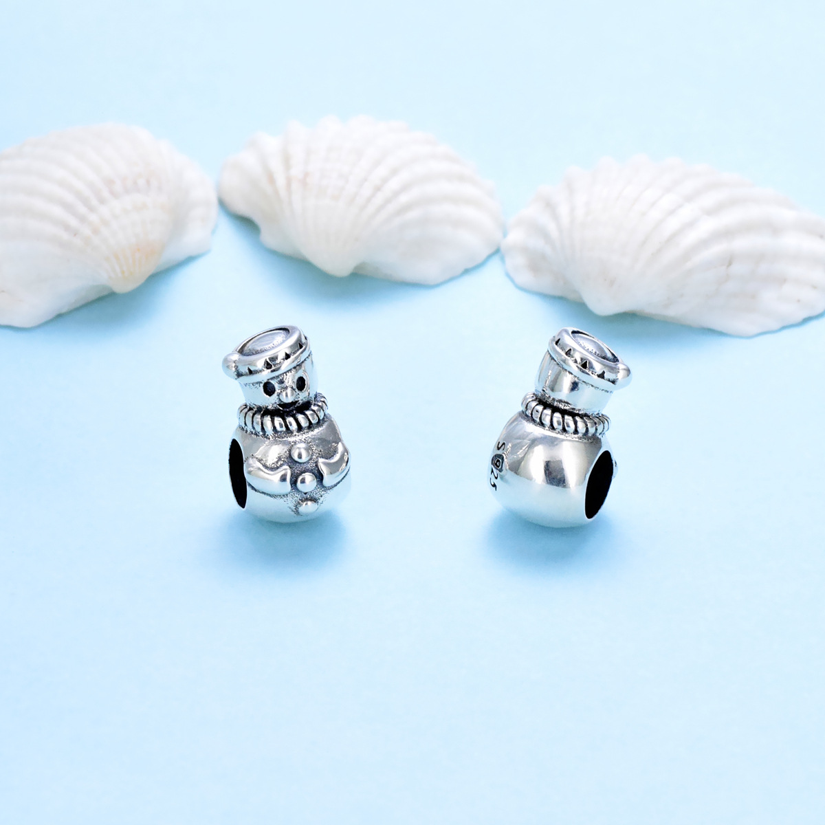 S925 sterling silver bead DIY pendant snowman - Image 3