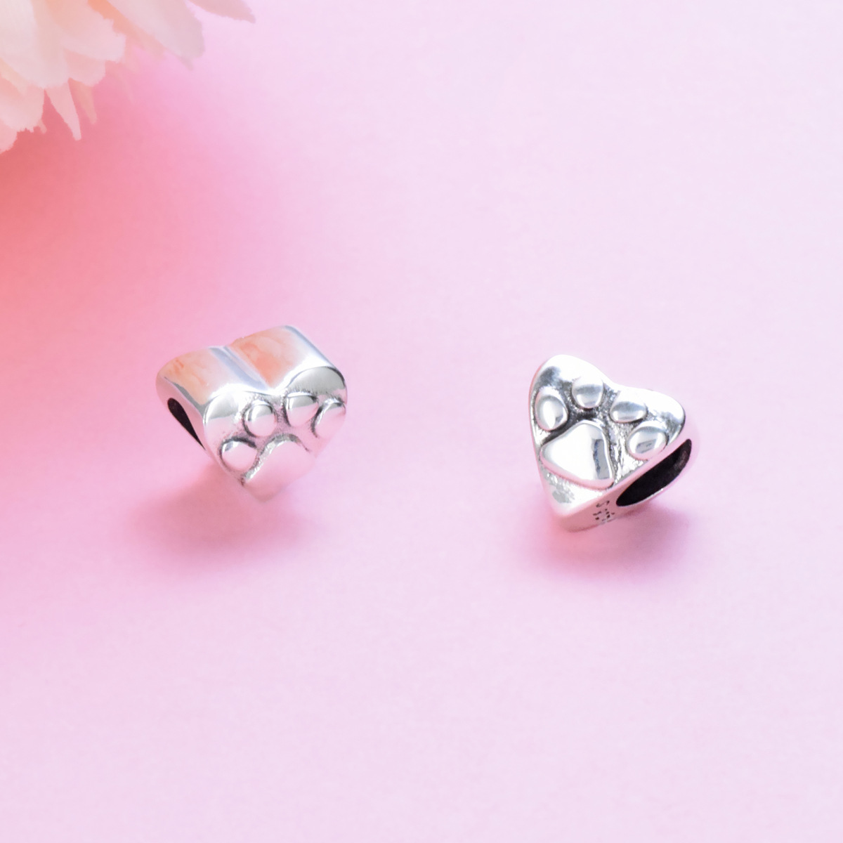 S925 sterling silver bead DIY pendant with heart-shaped paw print - Image 3