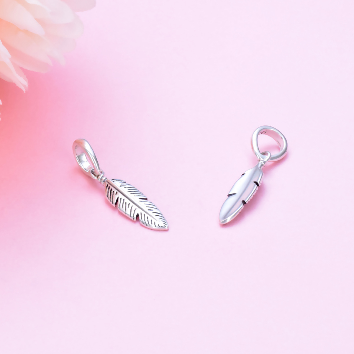 S925 sterling silver bead DIY pendant feather - Image 3