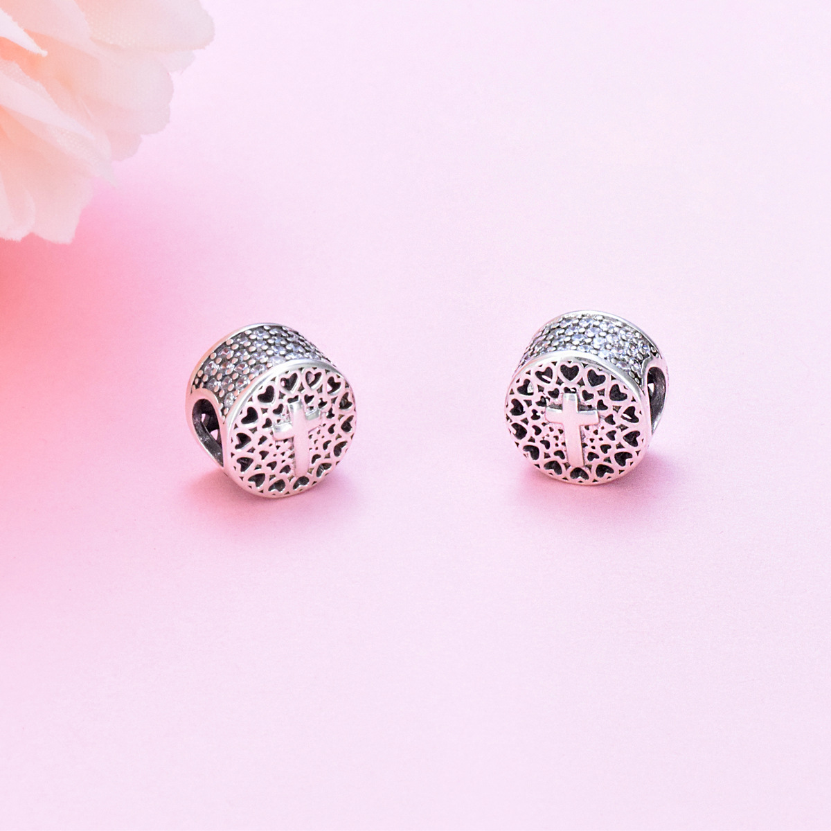 S925 sterling silver bead DIY pendant cross - Image 3