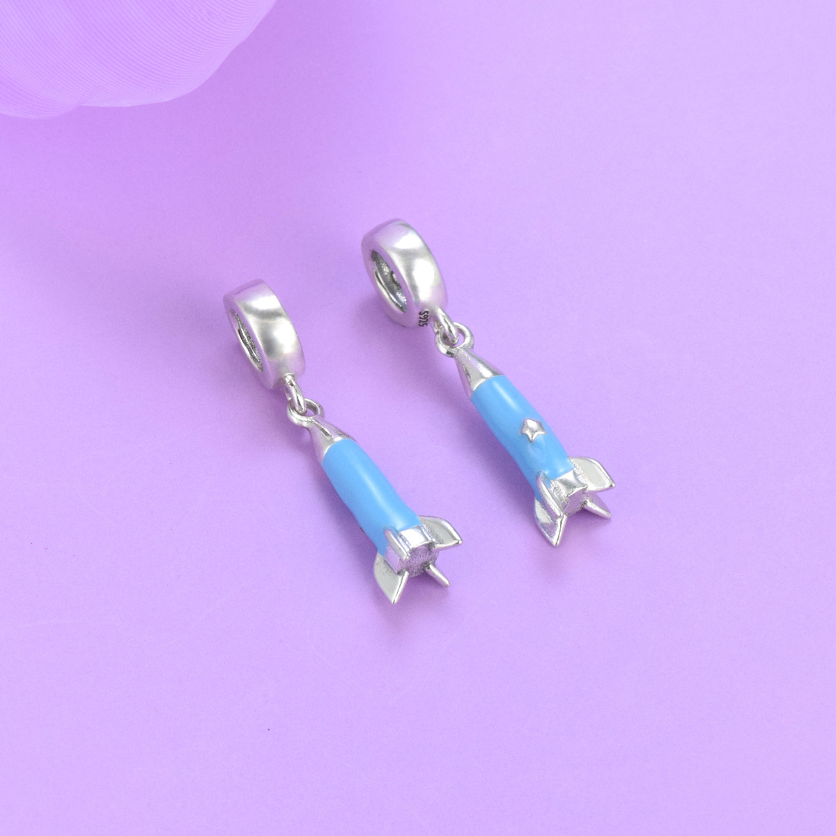 S925 sterling silver bead DIY pendant small rocket - Image 3