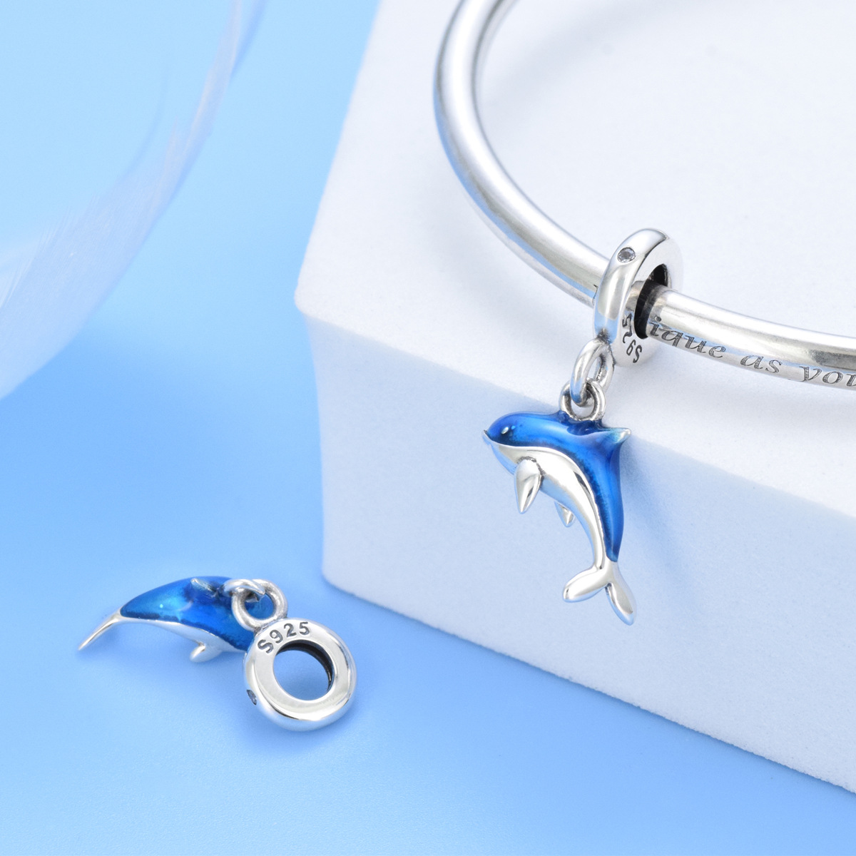 S925 sterling silver bead DIY pendant Little Dolphin - Image 3