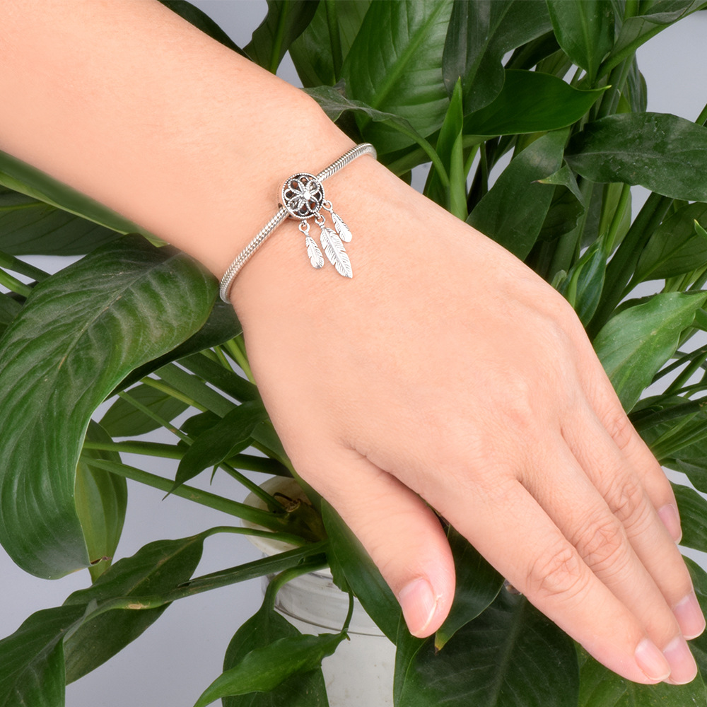 S925 sterling silver bead DIY pendant feather - Image 3