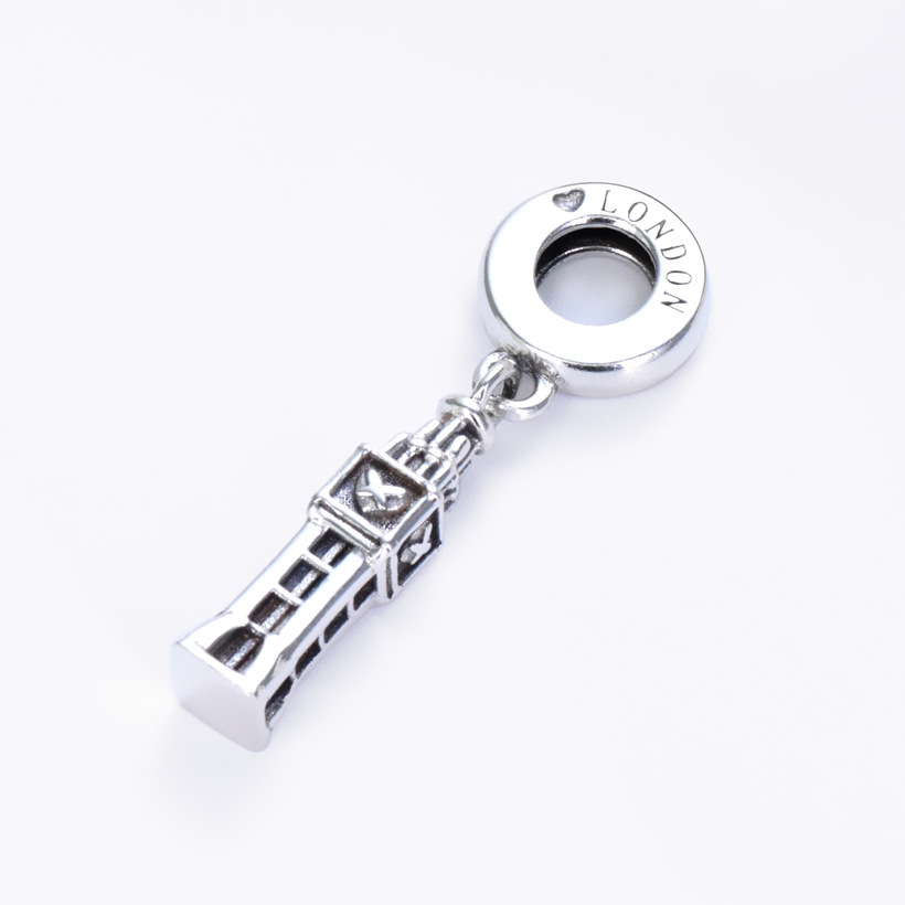 S925 sterling silver bead DIY pendant clock tower - Image 3