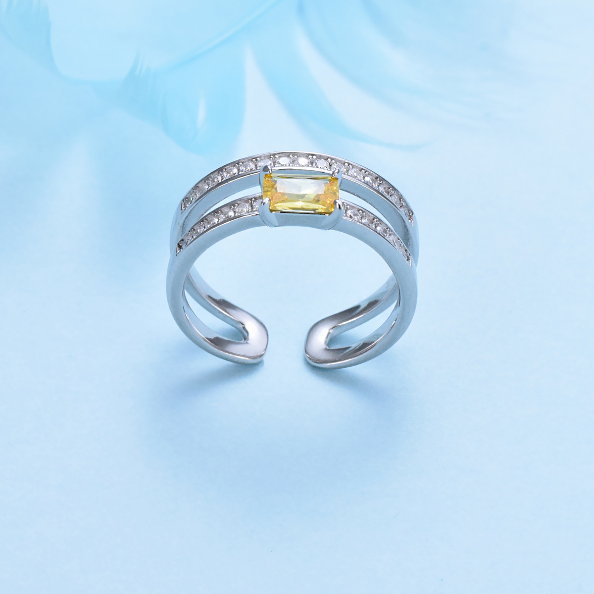 S925 sterling silver double row inlaid high quality zircon ring adjustable ring - Image 3