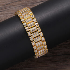 Hip Hop Cuban Chain Copper Inlaid Zircon 18mm Gold Box Chain Tennis Chain Bracelet