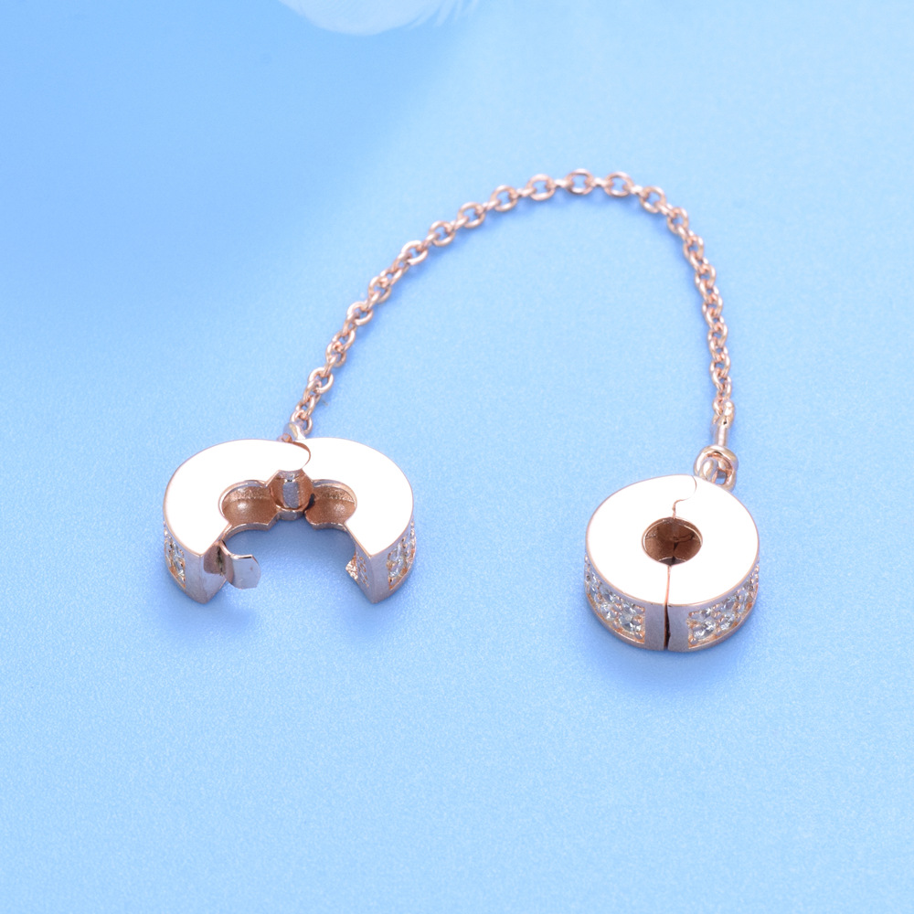 S925 sterling silver beaded DIY turtle pendant rose gold snap buckle safety chain - Image 3