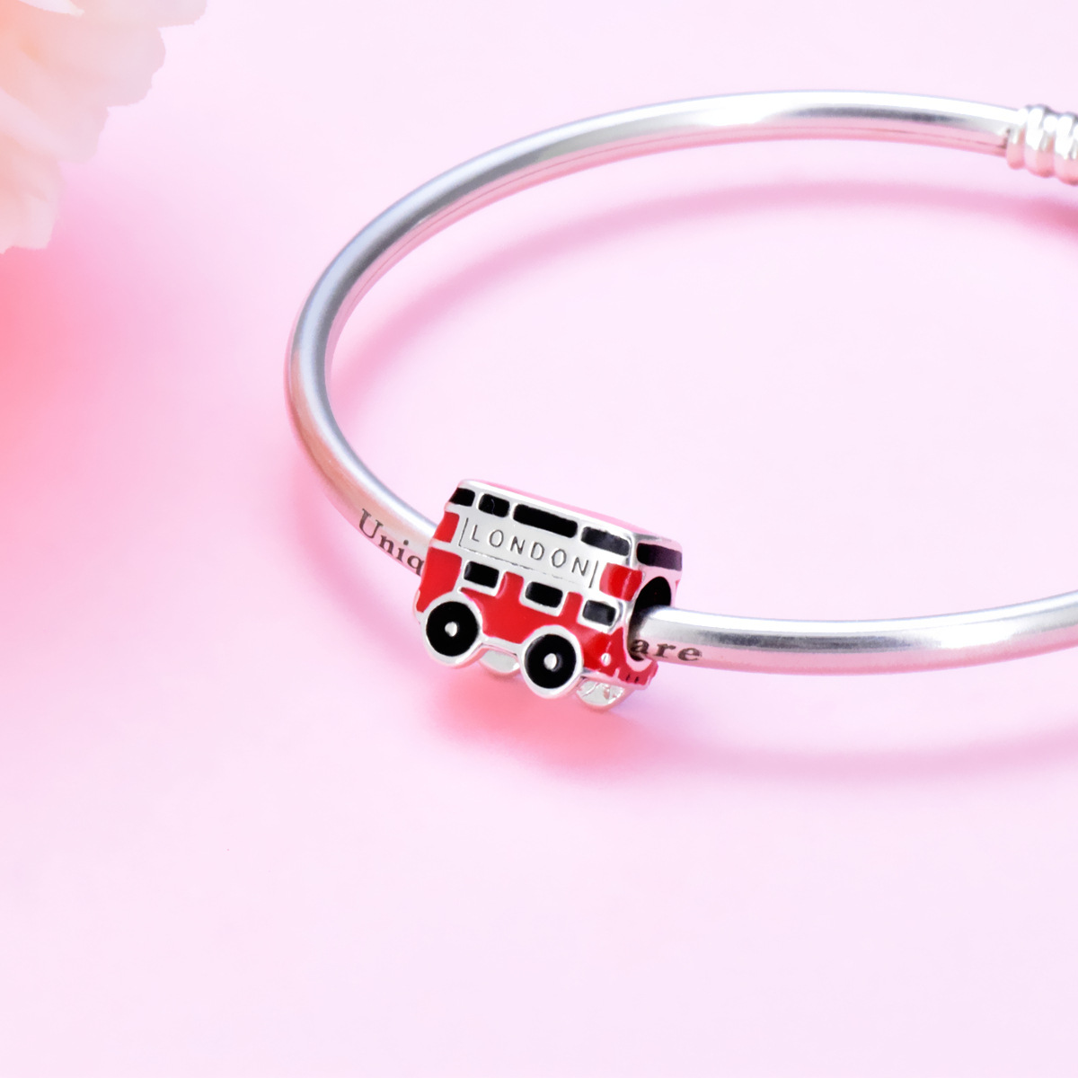 S925 Sterling Silver Beaded DIY Pendant London Bus - Image 4