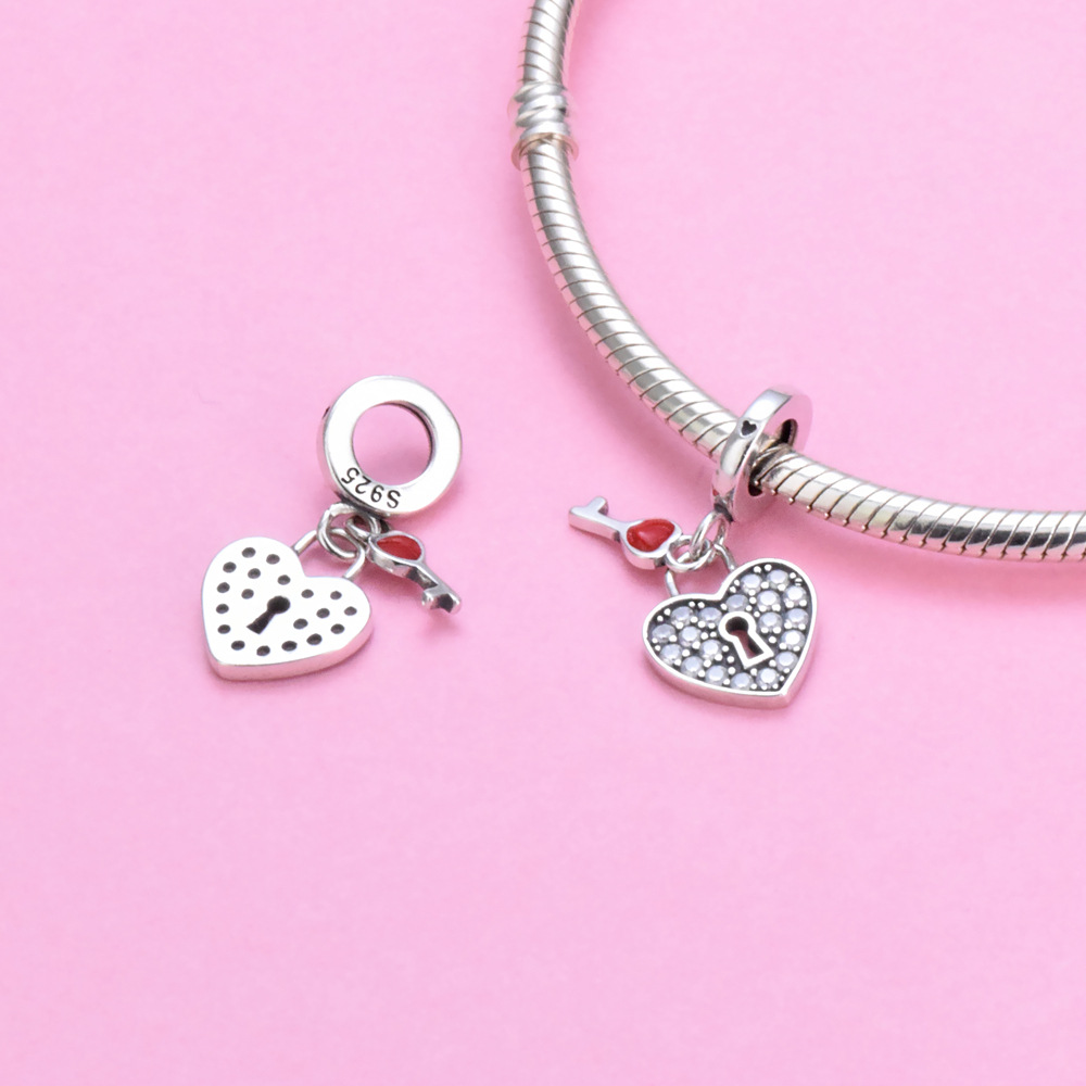 S925 sterling silver beaded DIY pendant heart shaped - Image 4