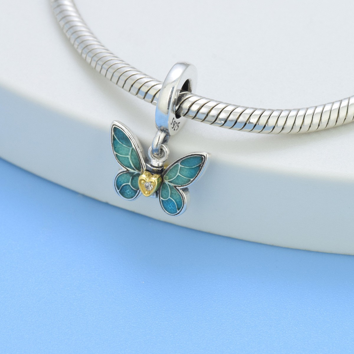 S925 Sterling Silver Beaded DIY Pendant Blue Butterfly - Image 4