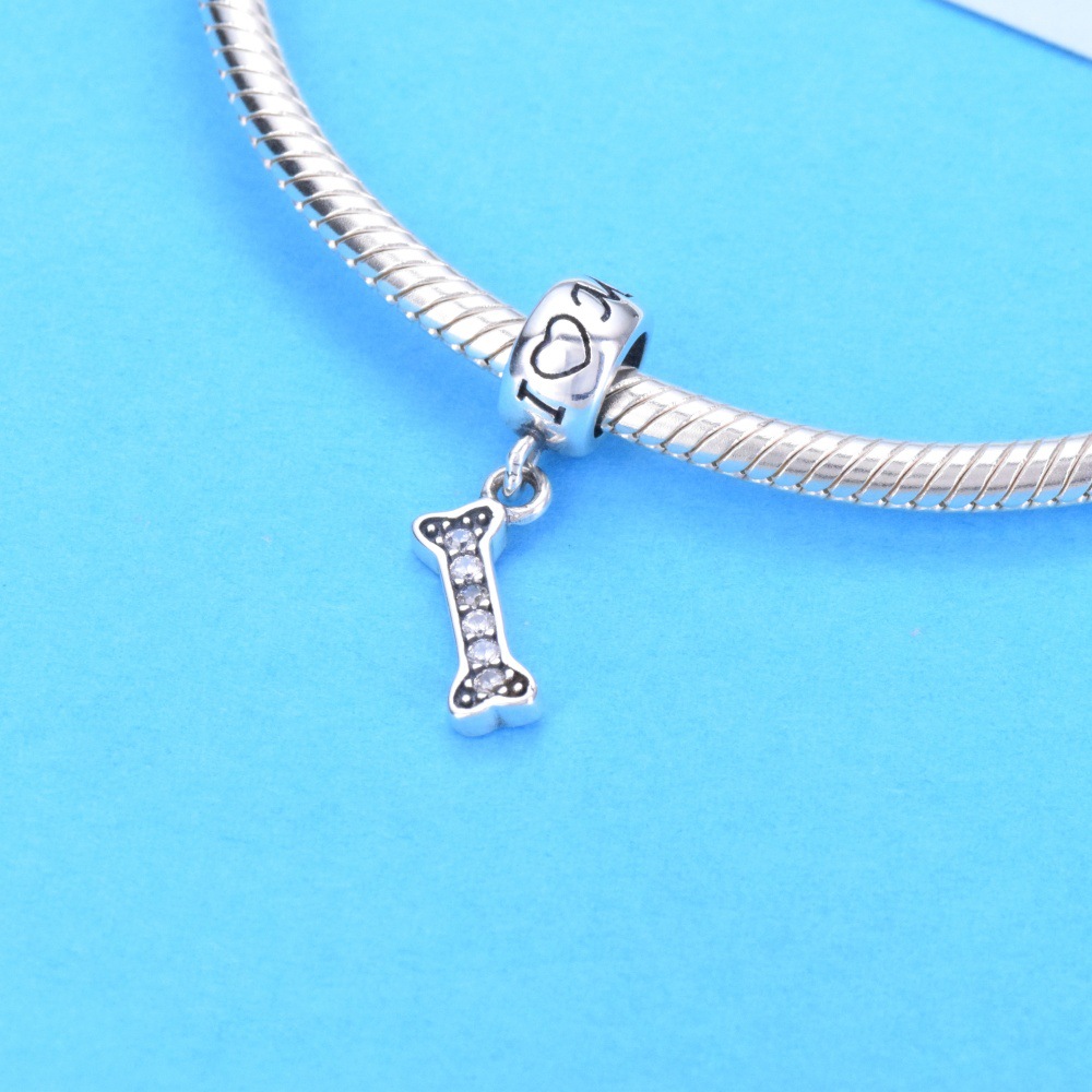 S925 sterling silver beaded DIY pendant love dog bones - Image 4