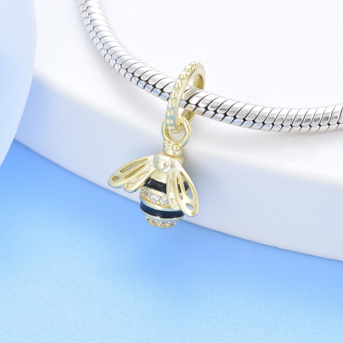 S925 Sterling Silver Beaded DIY Pendant Gold Little Bee - Image 4