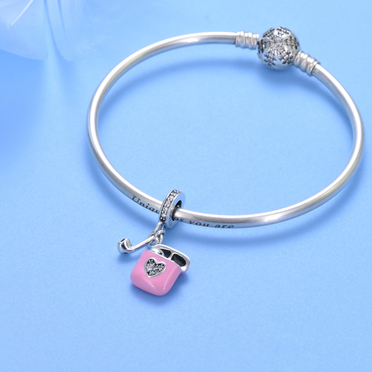 S925 sterling silver beaded DIY pendant pink headphones - Image 4