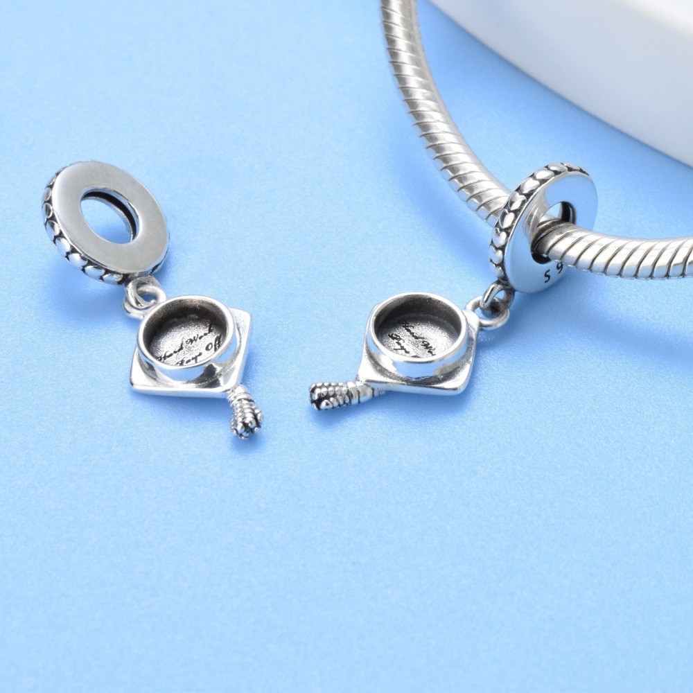 S925 Sterling Silver Beaded DIY Pendant Bachelor Cap - Image 4